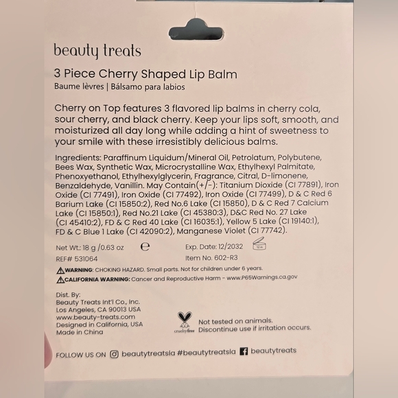 Beauty Treats Cherry On Top Lip Balm Set Of 3 - Picture 3 of 3